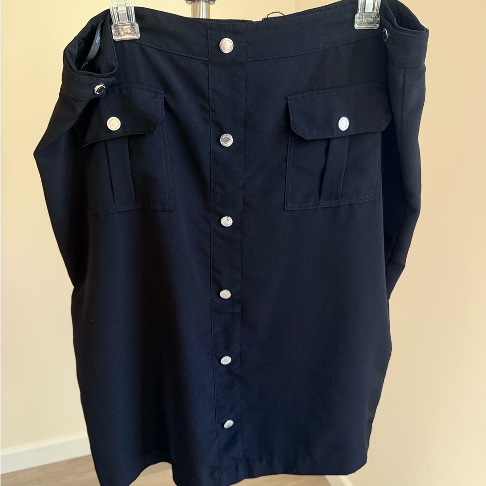 Calvin Klein Black Button-Front Mini Skirt with Pocket Details